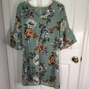 New Belongsci Women’s Floral Dress with Ruffle Bell Sleeves, Zip Up